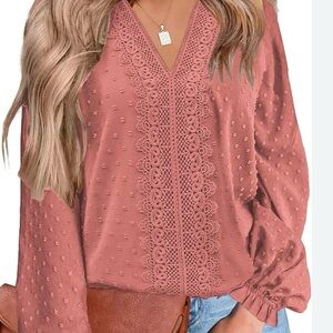 Source Unknown Lace Accent Blouse - Dusty Rose